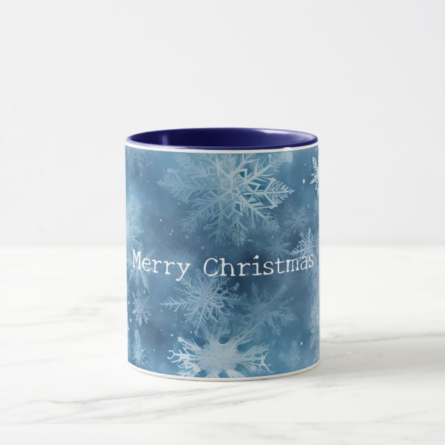 Caneca Natal dos Flocos de Neve Brancos de Inverno Azul (Centro)