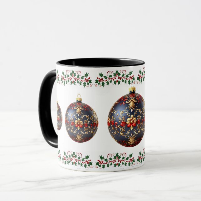 Caneca Natal elegante botânico de férias (Frente Esquerda)