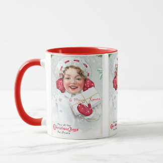 Caneca Natal em aquarela vintage menina presente