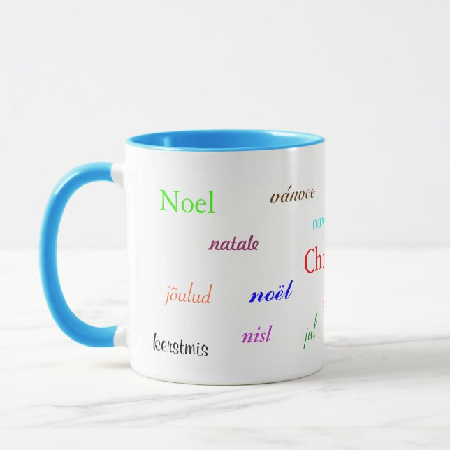 Caneca Natal Em Todo O Mundo Em Branco E Azul II (Esquerda)