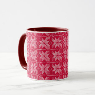 Caneca Natal, Escandinávia, vermelho, branco, flocos de