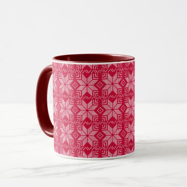 Caneca Natal, Escandinávia, vermelho, branco, flocos de n (Frente Esquerda)