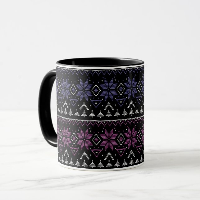 Caneca Natal Feliz bordado ponto cruz suéter feio (Frente Esquerda)