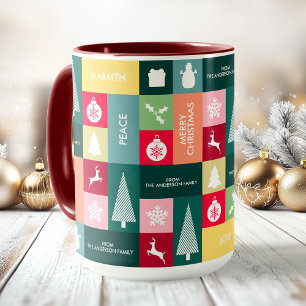 Caneca Natal Feliz Feriados - Nome da Família Moderna