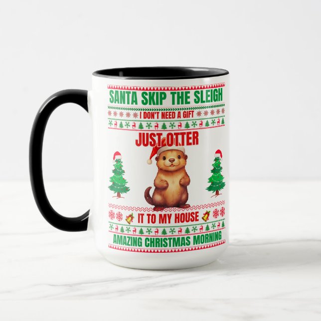 Caneca Natal Feliz Natal Para O Presente Natal Otter (Esquerda)