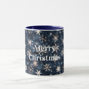 Caneca Natal Flocos de Neve de Inverno Azul Creme
