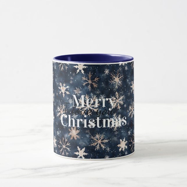 Caneca Natal Flocos de Neve de Inverno Azul Creme (Centro)