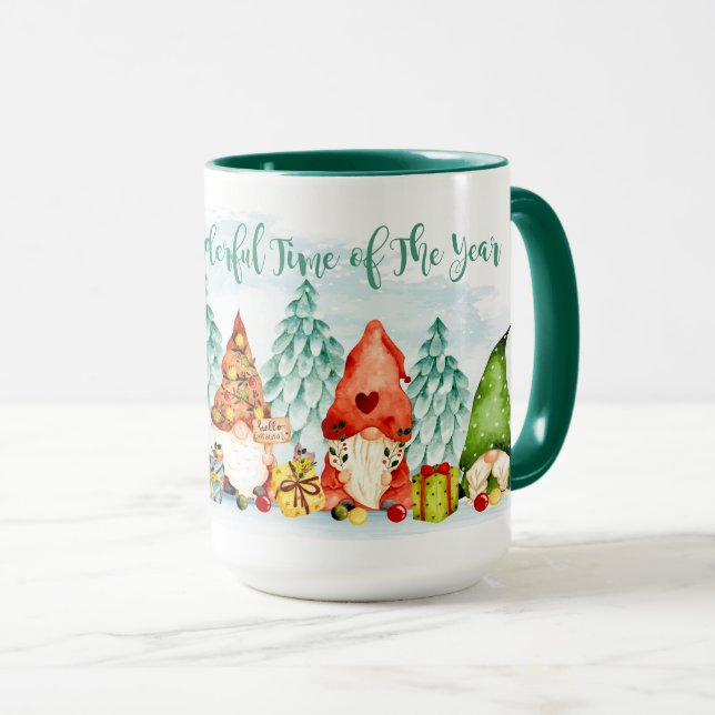 Caneca Natal - Gnomos e presentes 2 Tons de café (Frente Esquerda)