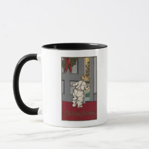 Caneca Natal GreetingsKid que espreita para o papai noel