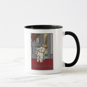 Caneca Natal GreetingsKid que espreita para o papai noel