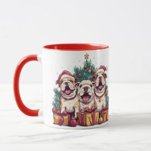 Caneca Natal Inglês Buldogue Santa Hats