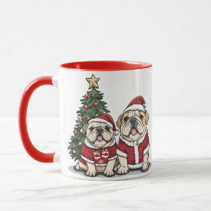 Caneca Natal Inglês Buldogue Santa Hats