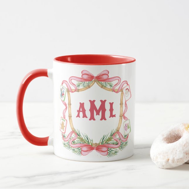 Caneca Natal Mahjong | Monograma (Com Donut)