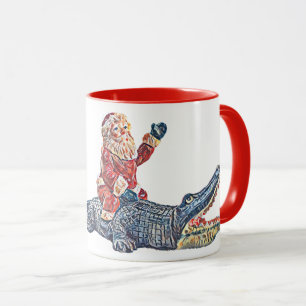 Caneca Natal na Flórida Santa Claus montando Alligator