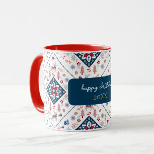 Caneca Natal nórdico com Reindeer e Flocos de Neve