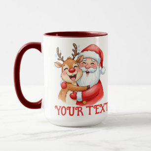 Caneca Natal Personalizado com Abraço de Papai Noel e Ren