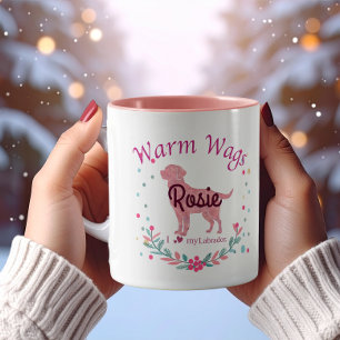 Caneca Natal Personalizado Labrador Retriever Rosa Pastel