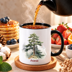 Caneca Natal pinheiros verde caçador aquarela Fofo