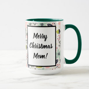 Caneca Natal Poinsettia Acorns Cinza Aqua Verde limão