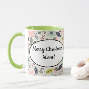 Caneca Natal Poinsettia Acorns Cinza Aqua Verde limão