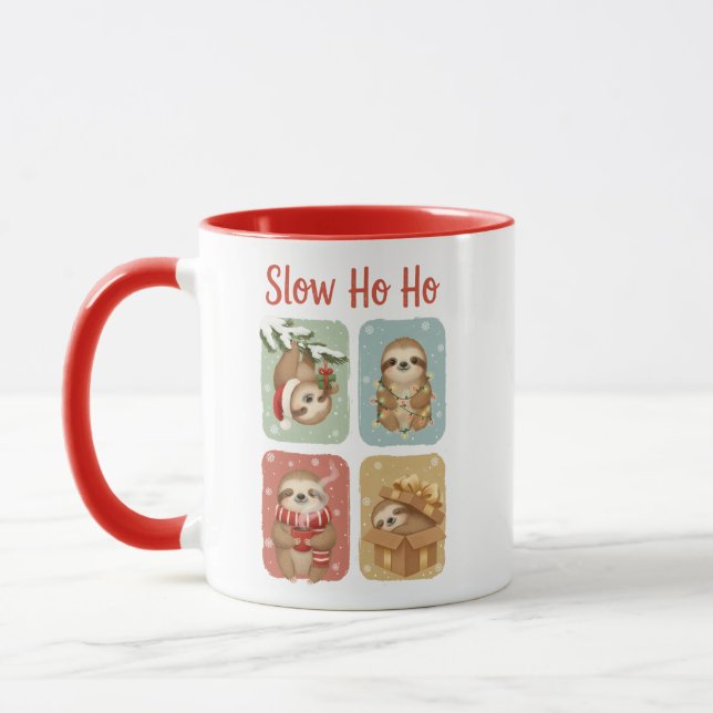 Caneca Natal Preguiça Fofa – Ho Ho Lento (Esquerda)