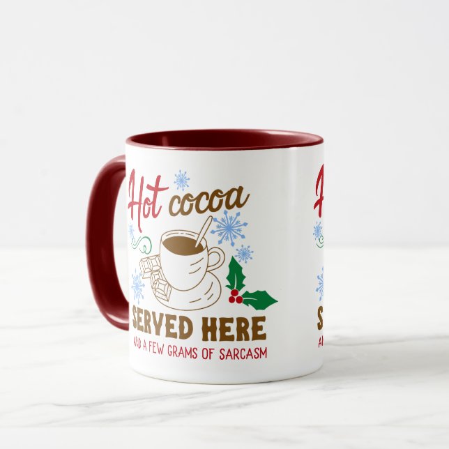 Caneca Natal quente com cacau e sarcasmo (Frente Esquerda)