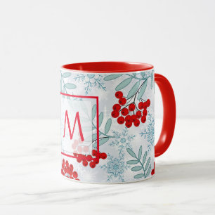 Caneca Natal, Rowan, vermelho, branco, flocos de neve Caf