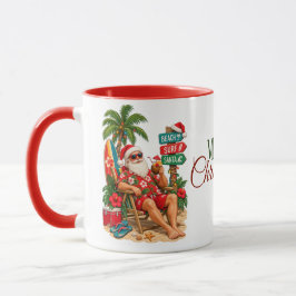 Caneca Natal Tropical Praia Papai Noel Retro Tropical