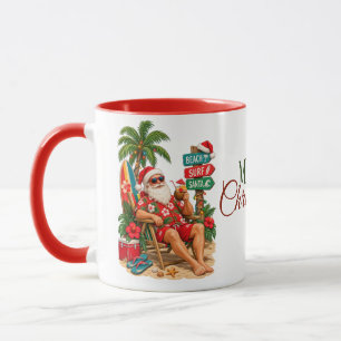 Caneca Natal Tropical Praia Papai Noel Retro Tropical