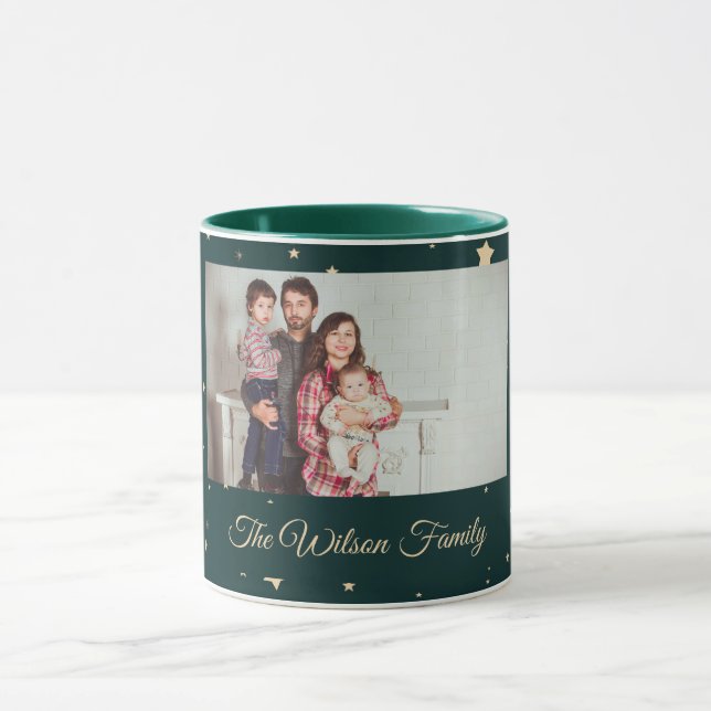 Caneca Natal verde e Dourado da noite estelar (Centro)