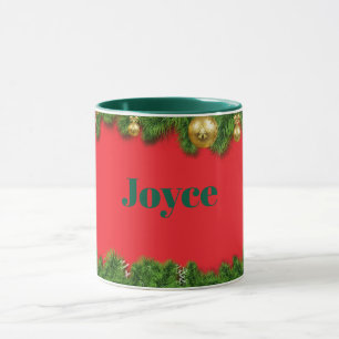 Caneca Natal Vermelho TEMPLATE, Texto/Nome Verde,