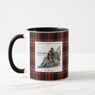 Caneca Natal Vermelho Xadrez Monograma 2 Foto Natal Fofo