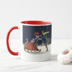 Caneca Natal vintage, casal no patinagem no gelo do amor