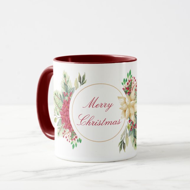 Caneca Natal vintage floral (Frente Esquerda)