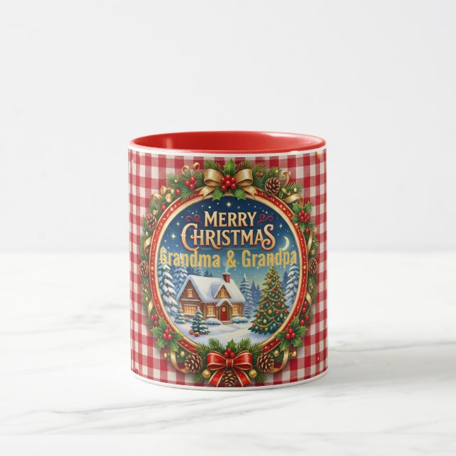 Caneca Natal Xadrez Vermelho Clássico (Centro)