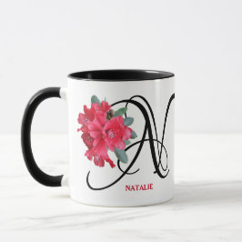 Caneca Natalie personalizável nome monograma flores verme