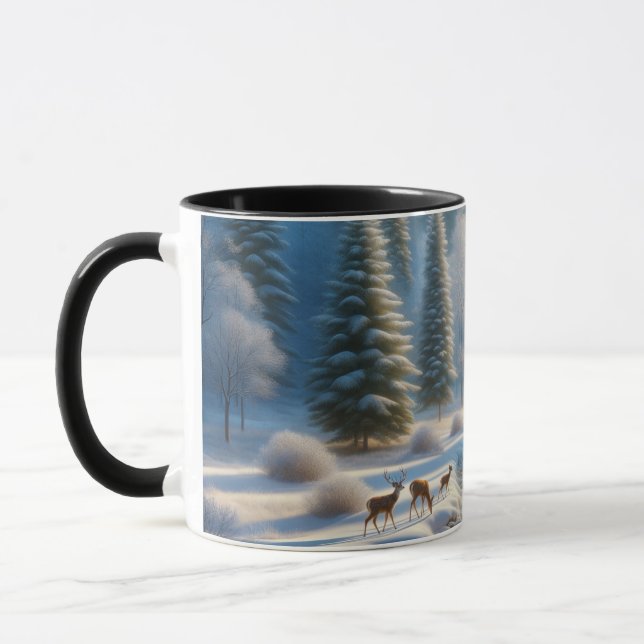 Caneca Nature Mug, Deer, Winter Scene, wildlife coffee mu (Esquerda)