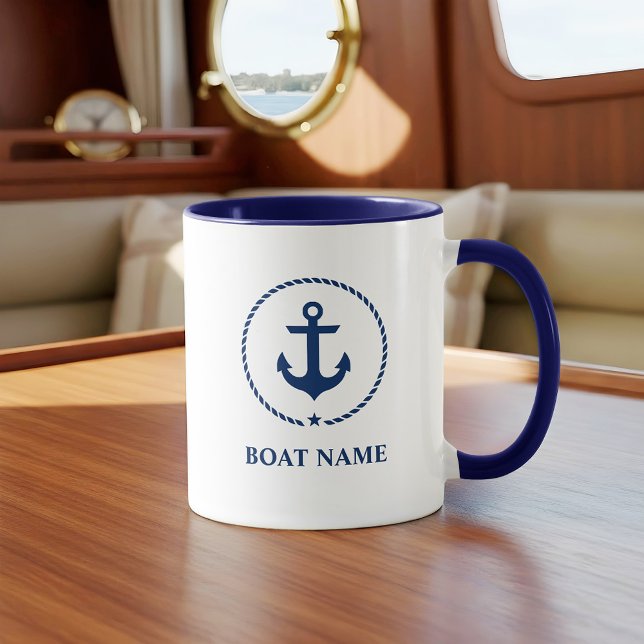 Caneca Náutica Nome do Barco Anchor Rope Azul (Customize to change text size or text style.)