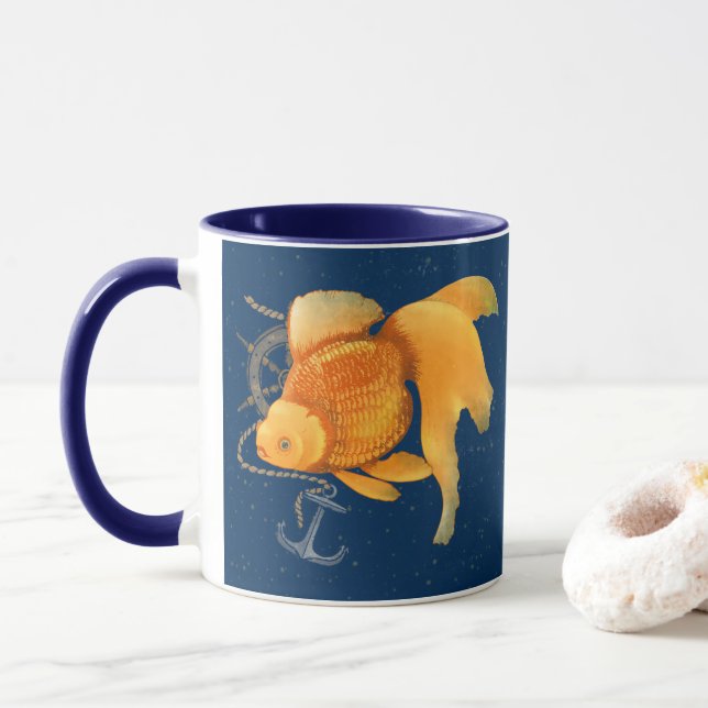 Caneca Náutica Roda do Leme Âncora Peixe Dourado (Com Donut)
