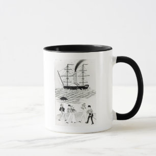 Caneca Navio a vapor inglês no cantão, 1840