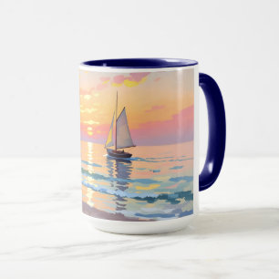 Caneca Navio de vela no pôr do sol no mar