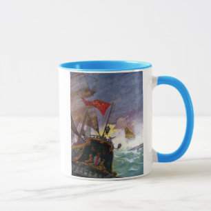 Caneca Navios de navigação em um mar tormentoso