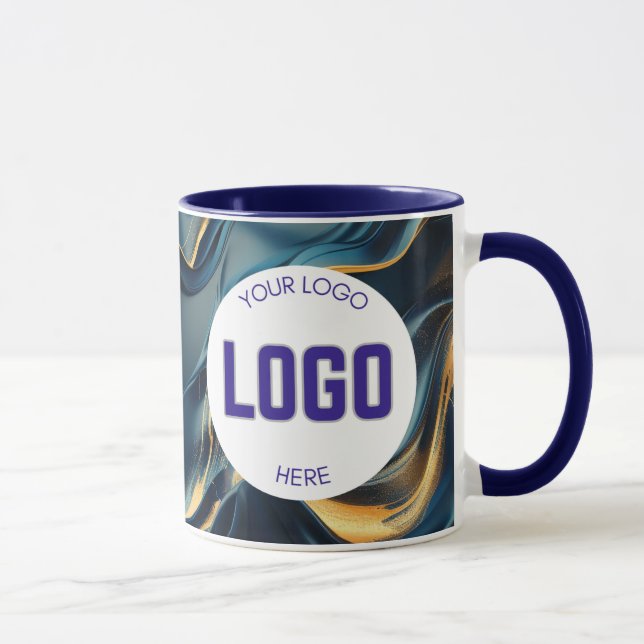 Caneca Navy Blue and Gold Modern Boho Custom Logo Mug (Direita)