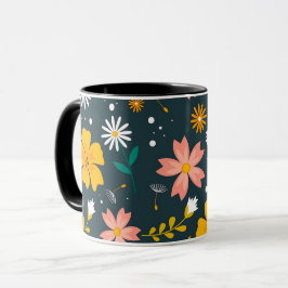 Caneca Navy Floral Garden Whimsical Spring Pattern
