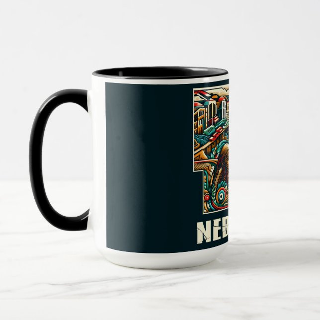 Caneca Nebraska Bold Geométrico City Skyline Art (Esquerda)