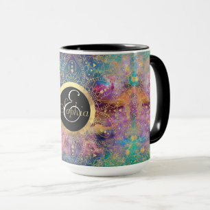 Caneca Nebulosa Colorida Dourada de Mandala
