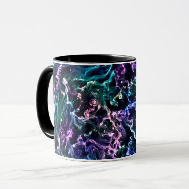 Caneca Nebulosa de Líquido Líquido Abstrato de Linho Azul (Frente Esquerda)