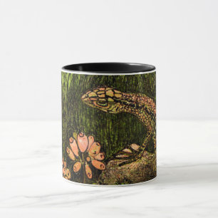 Caneca Neerlandês Art Nouveau Lizard e flores selvagens