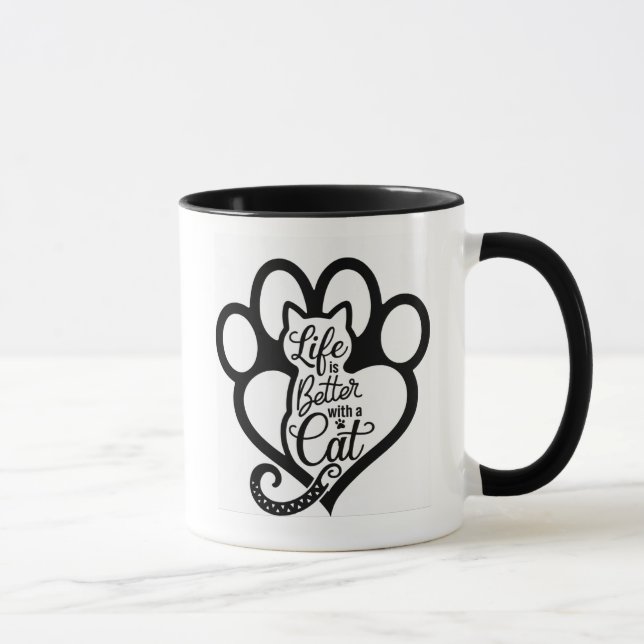Caneca Negrito "A vida é melhor com um gato" (Direita)