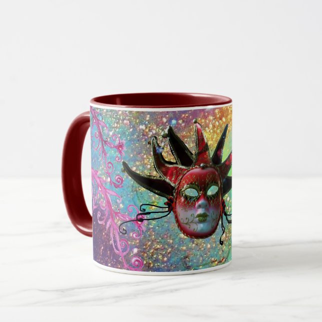 Caneca NEGRO VERMELHO MÁSCARA Mascarada Azul cor-de-rosa (Frente Esquerda)